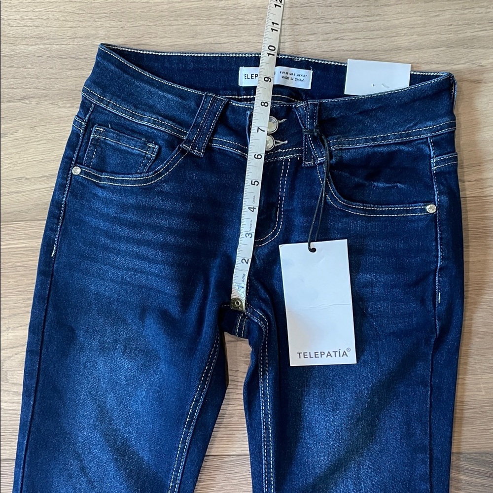 Telepatia Low Rise Boot Cut Jeans Rhinestone Embellished Size 5/27 NWT - Picture 4 of 11